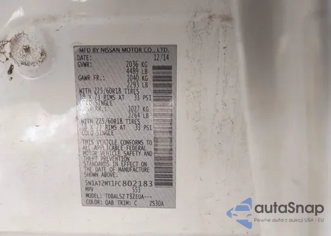 2015 Nissan Rogue Sl z USA, uszkodzony, nr VIN 5N1AT2MT1FC802183